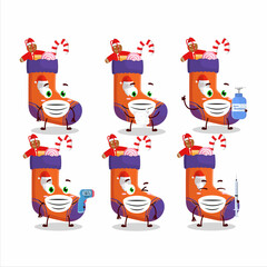 A picture of christmas socks with gift cartoon design style keep staying healthy during a pandemic