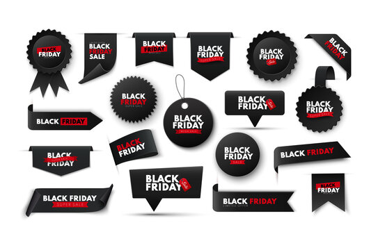 Black Friday sale ribbon banners collection isolated. Vector price tags and labels.