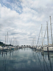 Beautiful Adriatic sea with a lot of modern rich yachts. Summer travel concept. Creative hotel. 