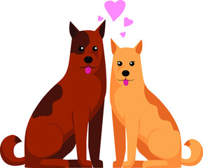 dogs couple male and female sitting pink heart