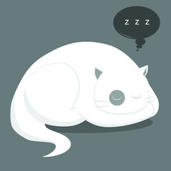 cartoon white cat sleeping grey background