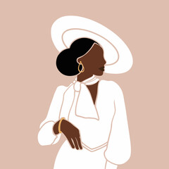 Beautiful Woman illustration in boho art style. Modern fashion background.