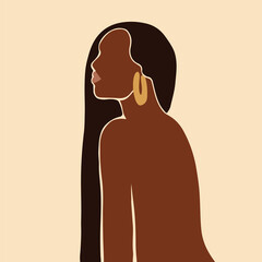 African Woman illustration in boho art style. Modern fashion background.	