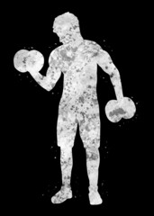 Gym fitness white black art watercolor, abstract sport painting. black and white sport art print, watercolor illustration artistic, greyscale, decoration wall art.