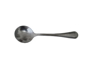 a rounded small stainless steel spoon on white background