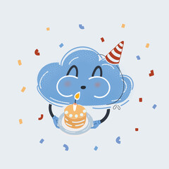 Vector illustration of cute happy birthday card with fun happy magic cloud with Happy birthday celebrate on white backround.