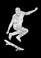 Skateboarder white black art watercolor, abstract sport painting. black and white sport art print, watercolor illustration artistic, greyscale, decoration wall art.