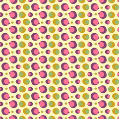 Vector seamless colorful pattern of ornamental abstract dots and circles in pastel tones