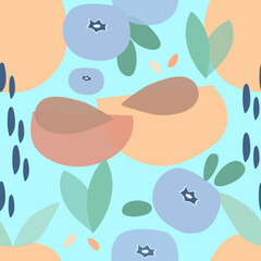 Seamless peach pattern, berry berries on a green background close-up. For fabrics, wallpaper, textiles, packaging, website. Vector eps10