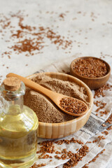 Raw Flax seeds oil, flour and seeds