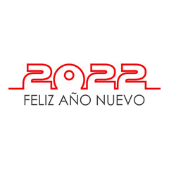 Banner con frase Feliz Año Nuevo 2022 en español con lineas de horizonte en color gris y rojo