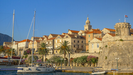 Picturesque shot of the island of Korcula's old town on a sunny summer evening.
