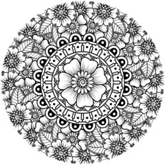 mehndi flower decorative ornament in ethnic oriental style. doodle ornament. outline hand draw.