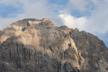 Albanian mountain ridge at sunset in Valbone valley
