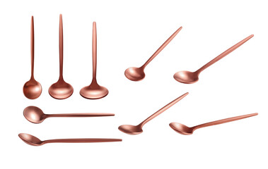 Rose gold tea spoon on a white background