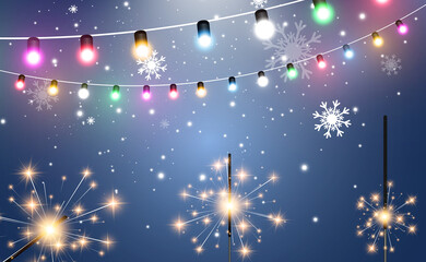 Vector illustration of a light garland on a transparent background.	