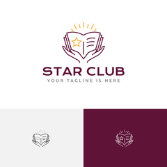 Star Book Achievement Hands School Course Study Education Line Logo