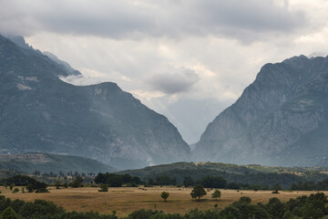 Albanian landscape of Valbone valley gates at sunset