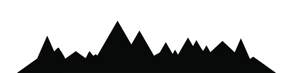 Mountains alpine skyline black silhouette vector isolated on white background.