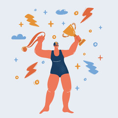 Vector illustration of Young athlete woman swimming winning in pool competition