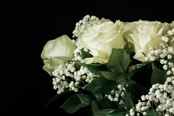 Beautiful romantic bouquet of white roses.