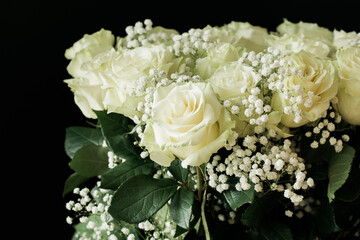 Beautiful romantic bouquet of white roses.