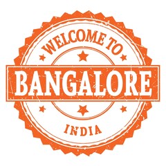 WELCOME TO BANGALORE - INDIA, words written on orange stamp
