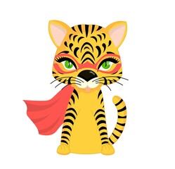 Tiger cub on a white background. Tiger character cute isolated. Symbol of the year 2022.Vector illustration.