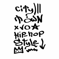 Many graffiti tags on a white background. Vector art.