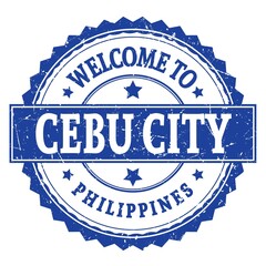 WELCOME TO CEBU CITY - PHILIPPINES, words written on blue stamp