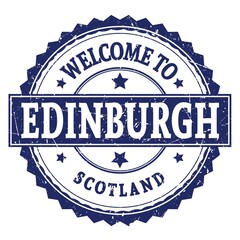 WELCOME TO EDINBURGH - SCOTLAND, words written on blue stamp