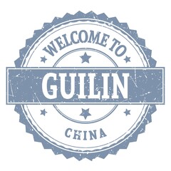 WELCOME TO GUILIN - CHINA, words written on gray stamp