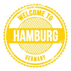 WELCOME TO HAMBURG - GERMANY, words written on yellow stamp