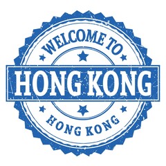 Fototapeta premium WELCOME TO HONG KONG - HONG KONG, words written on blue stamp