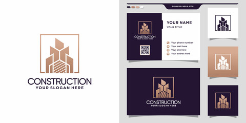 Naklejka premium Construction logo design inspiration with modern concept and business card design Premium Vector