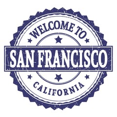 WELCOME TO SAN FRANCISCO - CALIFORNIA, words written on blue stamp