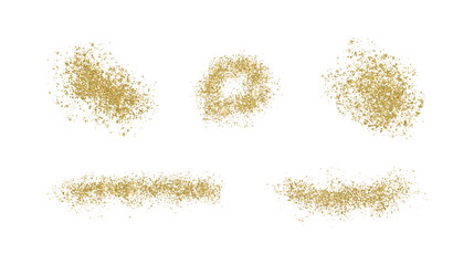 Gold glitter brush stroke confetti. stripes, circles, ticks. Vector illustration.
