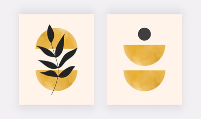 Boho botanical wall art prints with geometric shapes