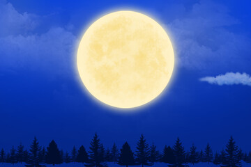 満月と雲と森の風景