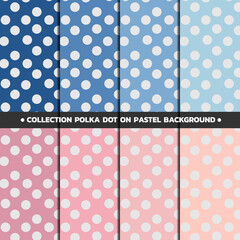 Collection Polka dot Seamless Pattern on Light Blue and Pink Background. Design for fabric,print,product,tiles,packaging,wallpaper,clothing,wrapping.Vector illustration