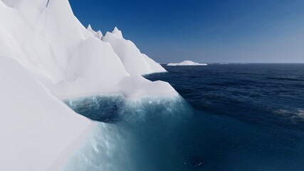 Scenic landscape ocean and glacier 3d render