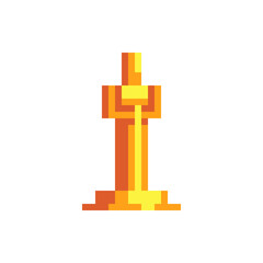 Obraz premium Golden statuette award, cinema pixel art icons set. Isolated vector illustration. 8-bit sprite. Element design for mobile app, web, sticker, logo.