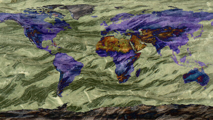 wold map made by hard granite stone texture surface