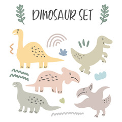 Set of cute dinosaurs isolated on white background for children toys