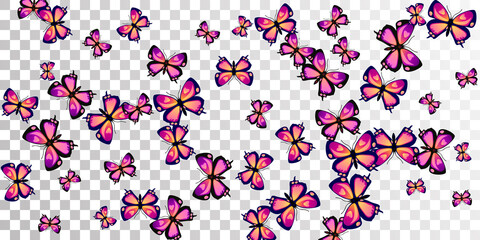 Fairy purple butterflies isolated vector wallpaper. Spring beautiful moths. Detailed butterflies isolated baby background. Sensitive wings insects graphic design. Nature creatures.