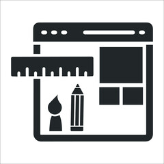 Brush, pen, stationary, measurement icon. Black vector graphics