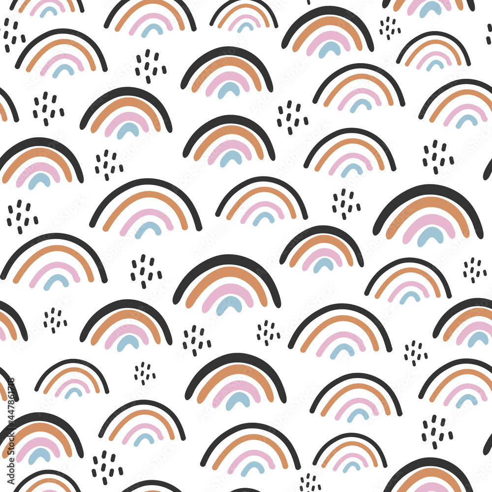 Poster seamless pattern of cute rainbow isolated on white background.