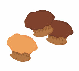 Cupcakes are portioned. Chocolate, vanilla cupcake. Full-color vector illustration on a white background.