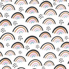 Seamless pattern of cute rainbow isolated on white background.