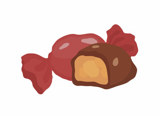 Candy, chocolate candies. Fruits in chocolate. Full-color vector illustration on a white background.